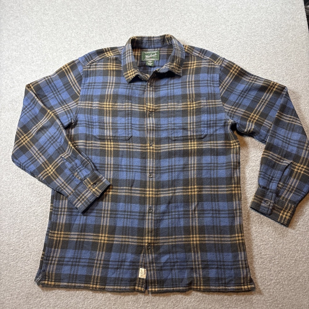 VTG WOOLRICH Plaid Long Sleeve Button Up Men's L Blue 100% Organic Cotton